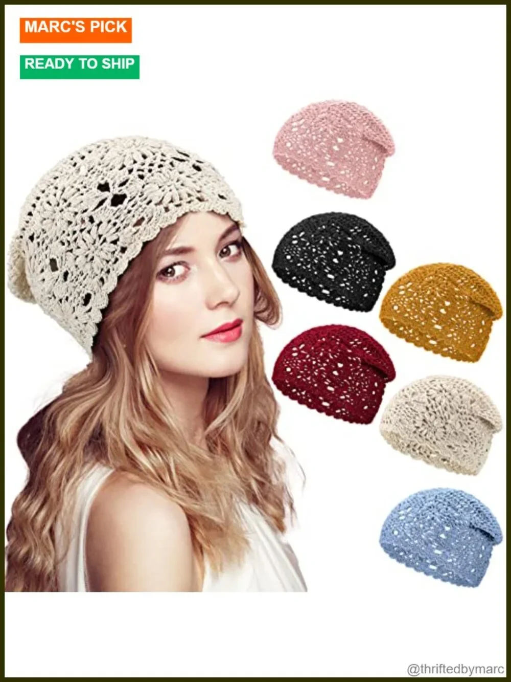 6 Cotton Crochet Beanies Slouchy Knit Hat Soft Floral Skull Cap Daily Wear